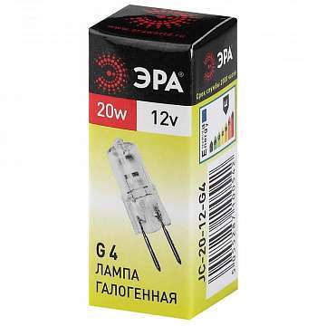 Лампа галогенная ЭРА G4 20W 2700K прозрачная G4-JC-20W-12V