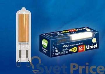 Лампа светодиодная (UL-00005057) Uniel G9 6W 3000K прозрачная LED-JCD-6W/3000K/G9/CL GLZ08TR
