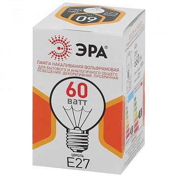 Лампа накаливания ЭРА E27 60W прозрачная ДШ 60-230-E27-CL