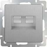 Розетка телефонная RJ-11 и Ethernet RJ-45 серебряная рифленая WL09-RJ11-45 4690389085055