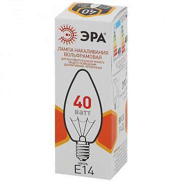 Лампа накаливания ЭРА E14 40W 2700K прозрачная ДС 40-230-E14-CL