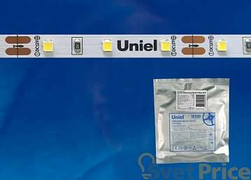 Светодиодная лента Uniel (UL-00000879) 5М теплый белый ULS-2835-120LED/m-8mm-IP20-DC12V-9,6W/m-5M-WW