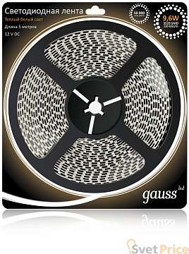 Светодиодная лента Gauss 5M теплый белый 9,6W IP66 311000110