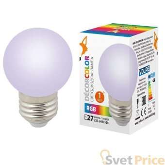 Лампа декоративная светодиодная (UL-00005808) Volpe E27 1W RGB LED-G45-1W/RGB/E27/FR/С