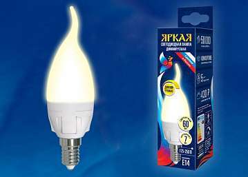 Лампа светодиодная диммируемая (UL-00004299) Uniel E14 7W 3000K матовая LED-CW37 7W/3000K/E14/FR/DIM PLP01WH