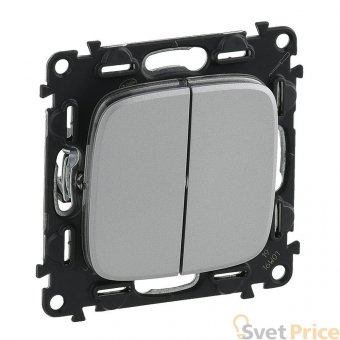 Выключатель двухклавишный Legrand Valena Allure 10A 250V алюминий 752905