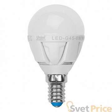 Лампа светодиодная (UL-00000773) E14 7W 3000K шар матовый LED-G45-7W/WW/E14/FR PLP01WH