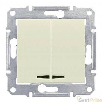 Выключатель двухклавишный с синей подсветкой Schneider Electric Sedna 10A 250V SDN0300347