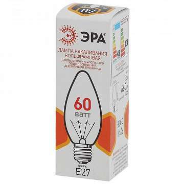 Лампа накаливания ЭРА E27 60W 2700K прозрачная ДС 60-230-E27-CL