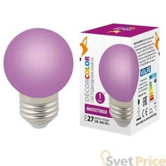 Лампа декоративная светодиодная (UL-00005652) Volpe E27 1W фиолетовая LED-G45-1W/PURPLE/E27/FR/С