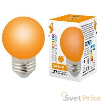 Лампа декоративная светодиодная (UL-00005650) Volpe E27 1W оранжевая LED-G45-1W/ORANGE/E27/FR/С