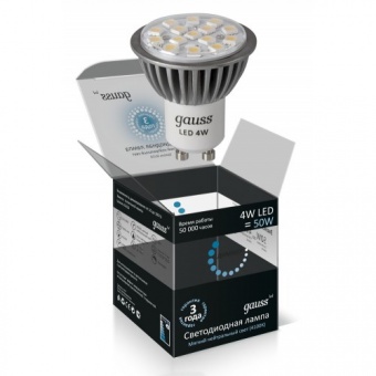 Лампа светодиодная диммируемая GU10 4W 4100K софит прозрачный EB101006204-D