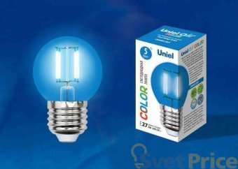 Лампа светодиодная филаментная (UL-00002990) Uniel E27 5W синий LED-G45-5W/BLUE/E27 GLA02BL