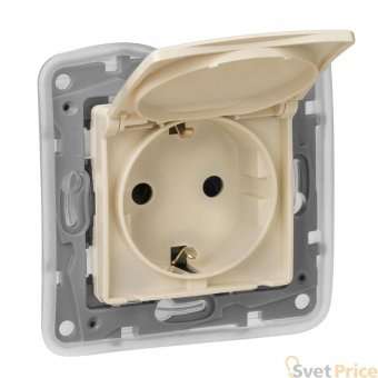 Розетка 2К+З Legrand Etika 16A 250V с/з со шторками крышкой безвинтовой зажим немецкий стандарт слоновая кость 672332