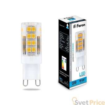 Лампа светодиодная Feron G9 5W 6400K Прямосторонняя Матовая LB-432 25771