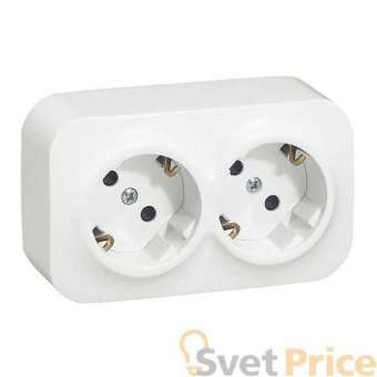 Розетка 2х2К+З Legrand Quteo 16A 250V с/з со шторками белая 782223