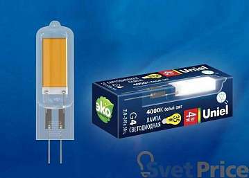 Лампа светодиодная (UL-00005064) Uniel G4 4W 4000K прозрачная LED-JC-220/4W/4000K/G4/CL GLZ08TR