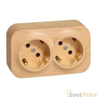 Розетка 2х2К+З Legrand Quteo 16A 250V с/з со шторками дерево 782283