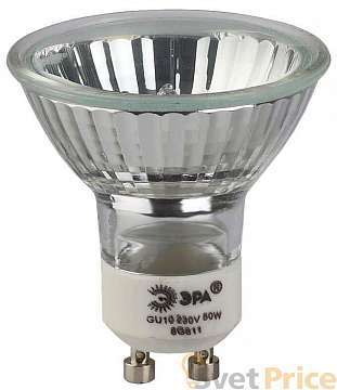 Лампа галогенная ЭРА GU10 50W 2700K прозрачная GU10-JCDR (MR16) -50W-230V