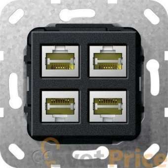 Розетка компьютерная 4-местная MJ RJ45 Gira System 55 LSA Plus 6a кат черный матовый 569910