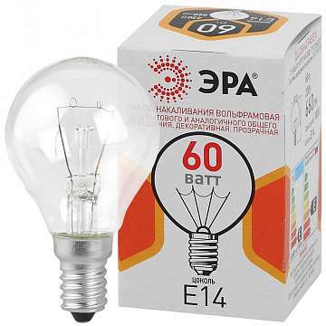 Лампа накаливания ЭРА E14 60W прозрачная ДШ 60-230-E14-CL