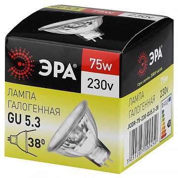 Лампа галогенная ЭРА GU5.3 75W 2700K прозрачная GU5.3-JCDR (MR16) -75W-230V-CL