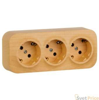 Розетка 3X2К+З Legrand Quteo 16A 250V с/з со шторками дерево 782278