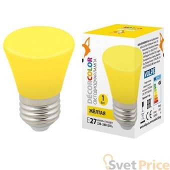 Лампа декоративная светодиодная (UL-00005641) Volpe E27 1W желтая матовая LED-D45-1W/YELLOW/E27/FR/С BELL