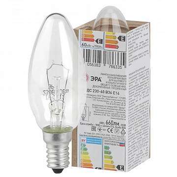 Лампа накаливания ЭРА E14 60W 2700K прозрачная ДС 60-230-Е14 (гофра)