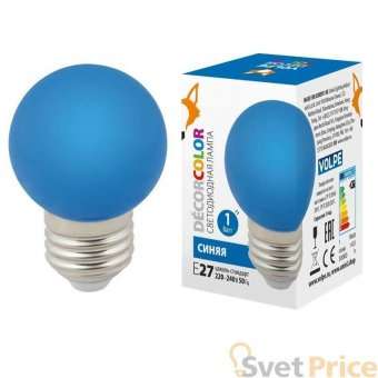 Лампа декоративная светодиодная (UL-00005647) Volpe E27 1W синяя LED-G45-1W/BLUE/E27/FR/С