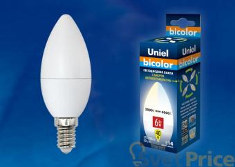 Лампа светодиодная (UL-00001570) E14 6W 4000K свеча матовая LED-C37-6W/WW+NW/E14/FR PLB01WH