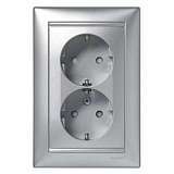 Розетка 2x2К+З Legrand Valena 16A 250V с/з со шторками винтовой зажим алюминий 770127