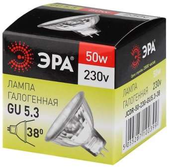 Лампа галогенная ЭРА GU5.3 50W 2700K прозрачная GU5.3-JCDR (MR16) -50W-230V-CL
