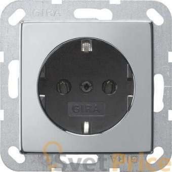 Розетка Gira System 55 Schuko с/з 16A 250V безвинтовой зажим хром/черный 0188605
