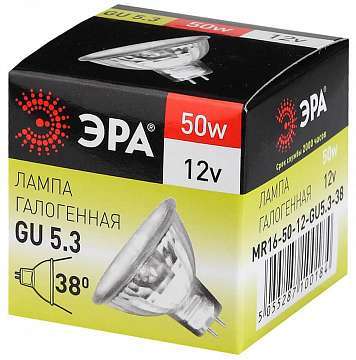 Лампа галогенная ЭРА GU5.3 50W 3000K прозрачная GU5.3-MR16-50W-12V-CL