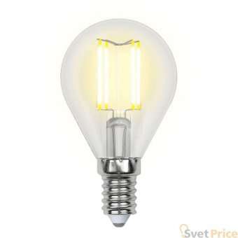 Лампа светодиодная филаментная (UL-00002201) Uniel E14 6W 3000K прозрачная LED-G45-6W/WW/E14/CL GLA01TR