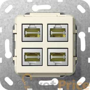 Розетка компьютерная 4-местная MJ RJ45 Gira System 55 LSA Plus 6a кат кремовый глянцевый 569901