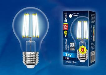 Лампа светодиодная филаментная E27 10W 4000K груша прозрачная LED-A60-10W/NW/E27/CL PLS02WH