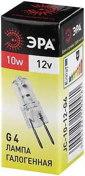 Лампа галогенная ЭРА G4 10W 2700K прозрачная G4-JC-10W-12V