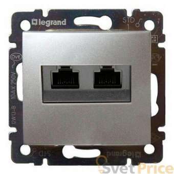 Розетка компьютерная 2хRJ45 Legrand Valena 6 кат UTP с захватами алюминий 770247