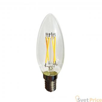 Лампа светодиодная E14 4W свеча прозрачная 056-830