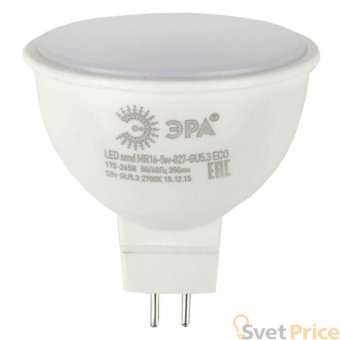 Лампа светодиодная ЭРА GU5.3 5W 4000K матовая ECO LED MR16-5W-840-GU5.3
