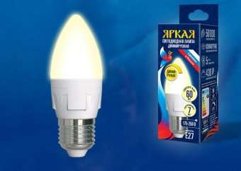 Лампа светодиодная диммируемая (UL-00004297) Uniel E27 7W 3000K матовая LED-C37 7W/3000K/E27/FR/DIM PLP01WH