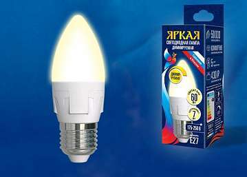Лампа светодиодная диммируемая (UL-00004297) Uniel E27 7W 3000K матовая LED-C37 7W/3000K/E27/FR/DIM PLP01WH