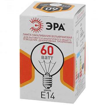 Лампа накаливания ЭРА E14 60W прозрачная ДШ 60-230-E14-CL