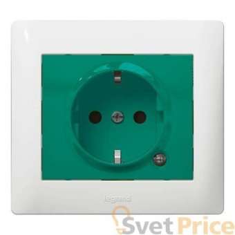 Розетка 2К+З Legrand Galea Life 16A 250V с/з со шторками подсветкой зеленая 771044