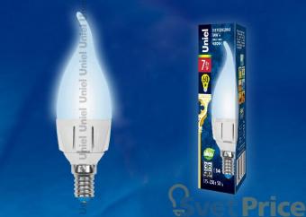 Лампа светодиодная (UL-00000769) E14 7W 4500K свеча на ветру матовая LED-CW37-7W/NW/E14/FR PLP01WH