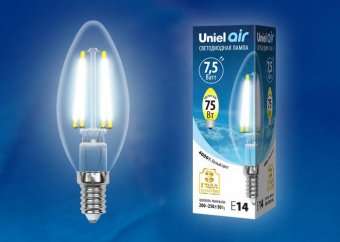 Лампа светодиодная филаментная (UL-00003247) Uniel E14 7,5W 4000K прозрачная LED-C35-7,5W/NW/E14/CL GLA01TR