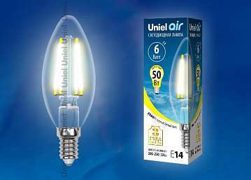 Лампа светодиодная филаментная (UL-00002196) Uniel E14 6W 3000K прозрачная LED-C35-6W/WW/E14/CL GLA01TR