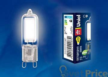 Лампа светодиодная (UL-00001814) G9 4W 4000K капсульная прозрачная LED-JCD-4W/NW/G9/CL GLZ01TR